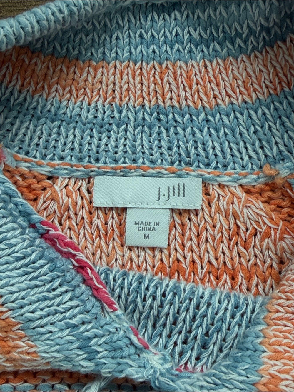 J. Jill Coastal Striped Cotton Linen Knit Sweater High Low Hem Size M - Picture 11 of 14